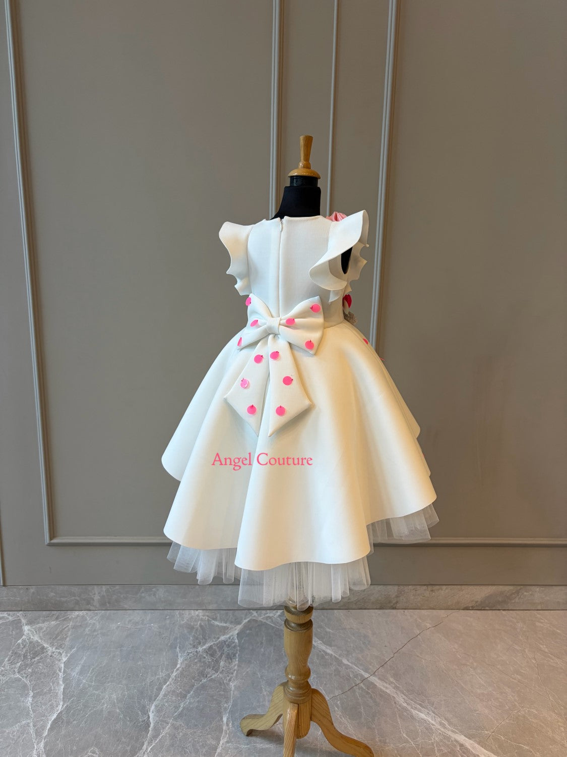 Ivory Polka Sequence Bow Short Long Gown