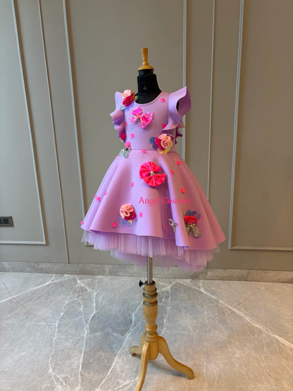 Lilac Polka Sequence Bow Short Long Gown