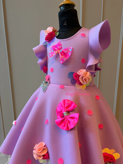 Lilac Polka Sequence Bow Short Long Gown