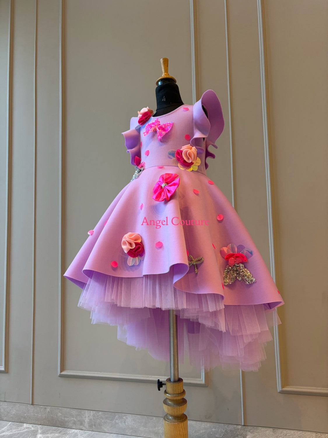 Lilac Polka Sequence Bow Short Long Gown