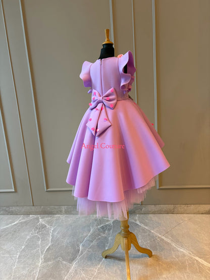 Lilac Polka Sequence Bow Short Long Gown