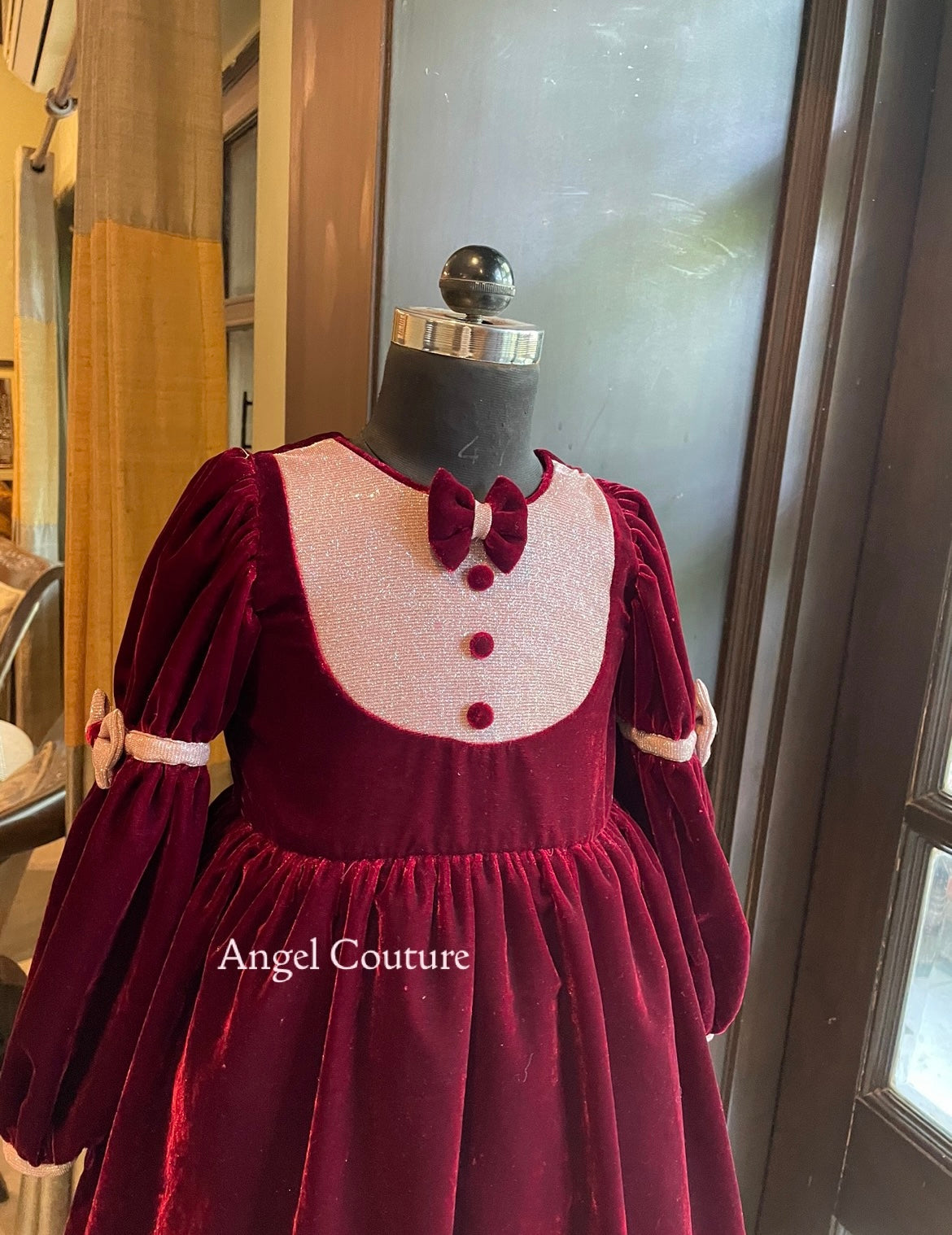 Maroon Baby Pink Velvet Glitter Dress