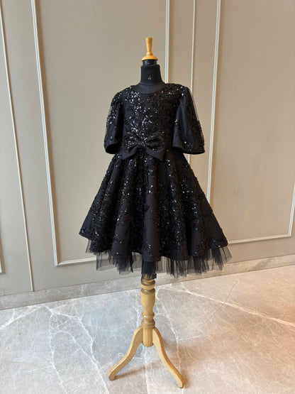 Black Sequence Full Peplum Dress