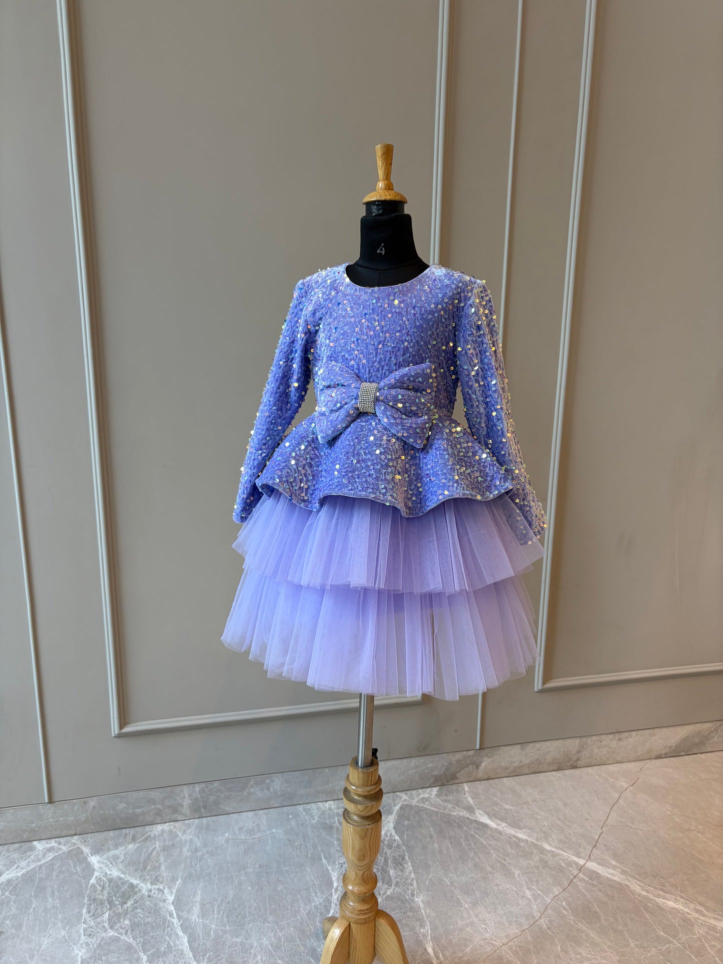 Lilac Sequence Velvet Peplum Double Layer Dress