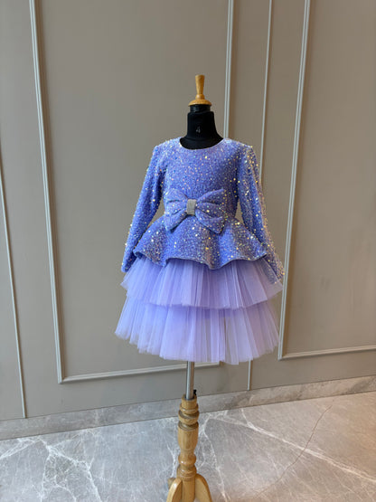 Lilac Sequence Velvet Peplum Double Layer Dress