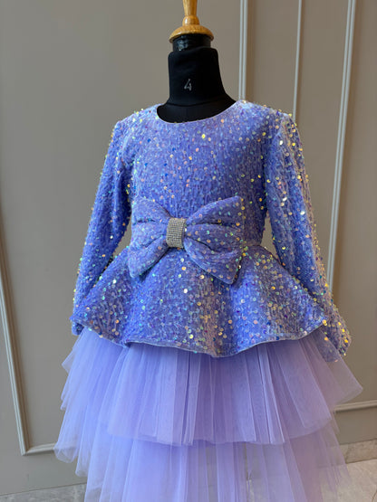 Lilac Sequence Velvet Peplum Double Layer Dress