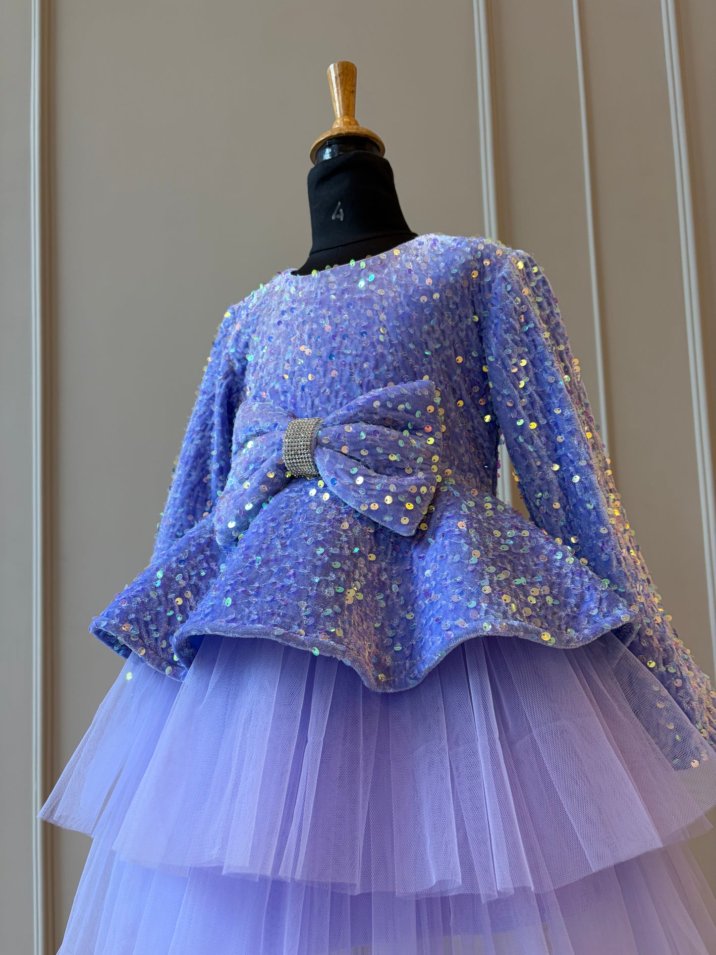 Lilac Sequence Velvet Peplum Double Layer Dress