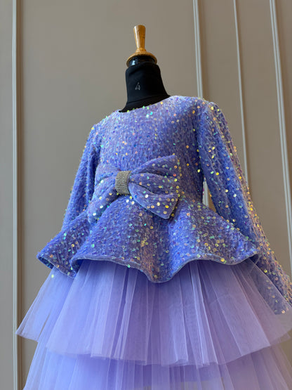 Lilac Sequence Velvet Peplum Double Layer Dress
