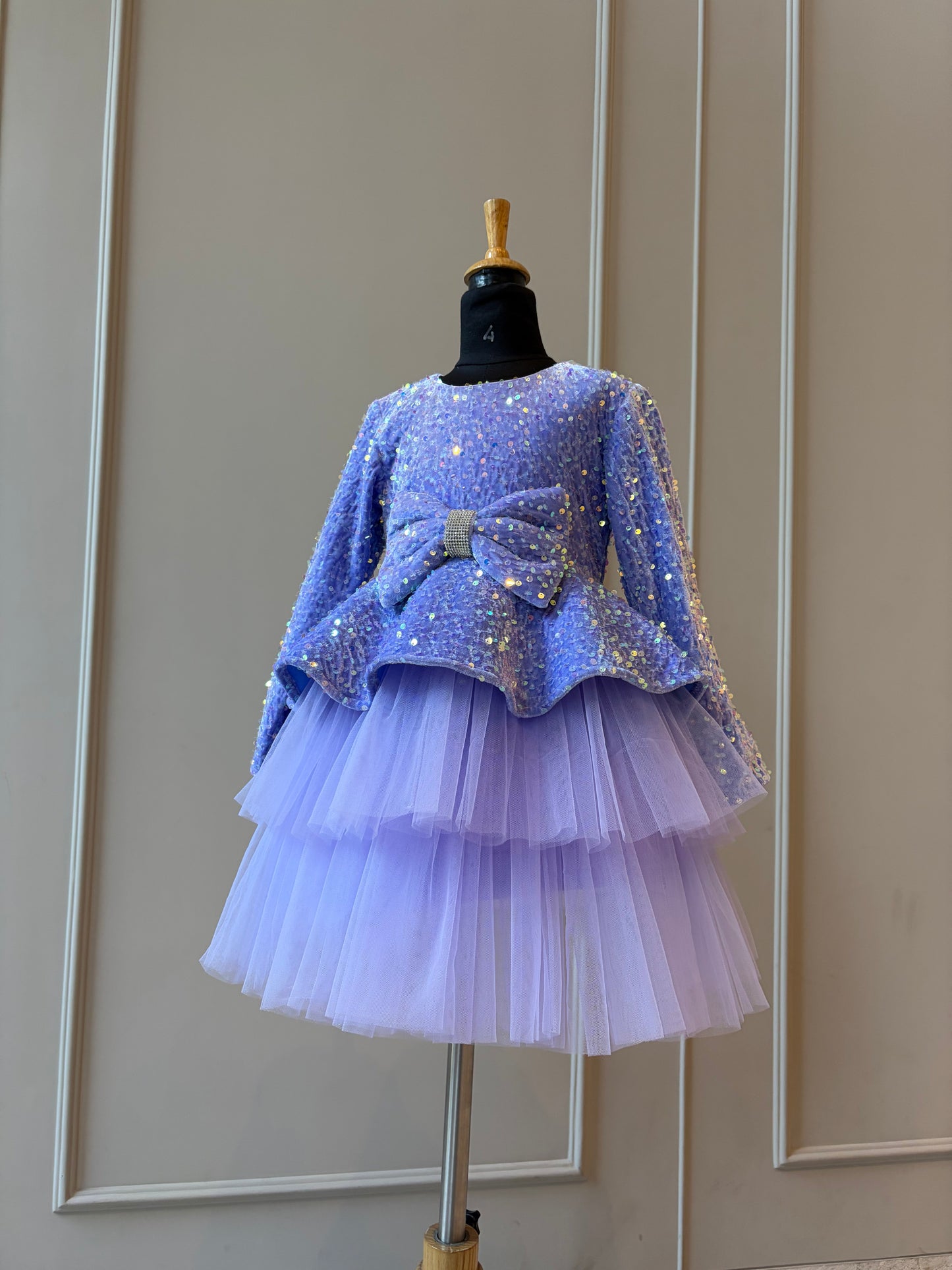 Lilac Sequence Velvet Peplum Double Layer Dress