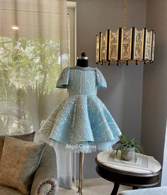 Powder Blue Line Sequence Jungle Dress