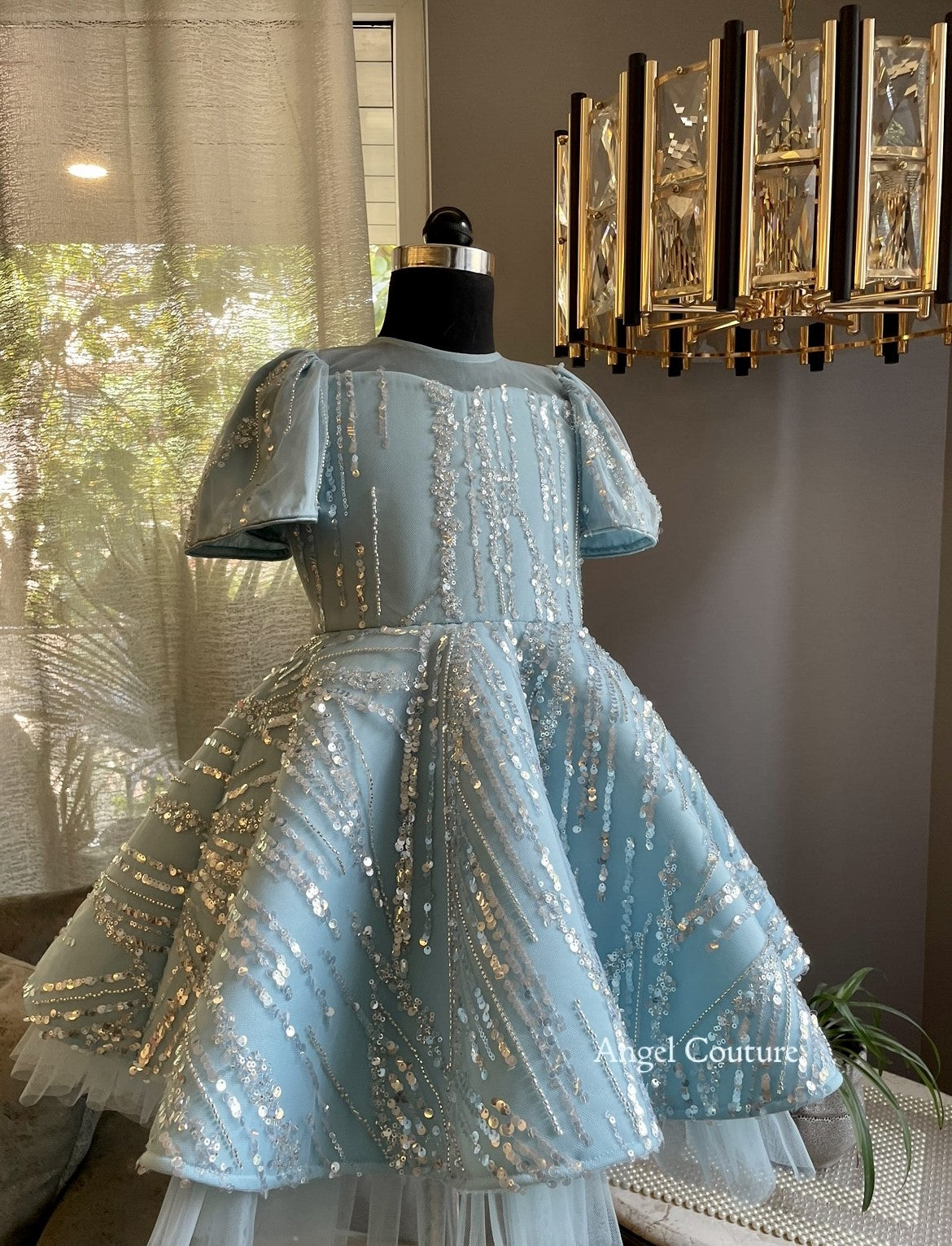 Powder Blue Line Sequence Jungle Dress