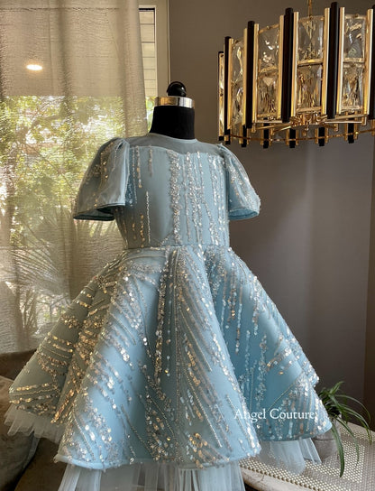 Powder Blue Line Sequence Jungle Dress