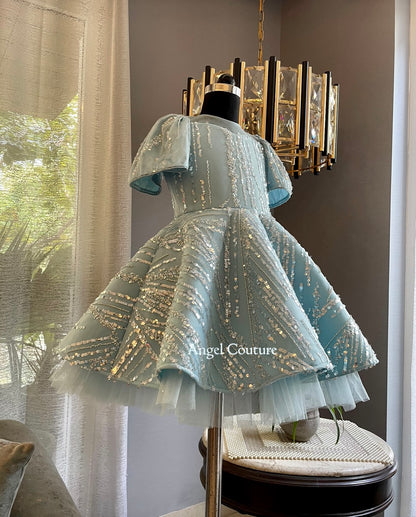 Ice Blue Line Sequence Full Peplum Dress