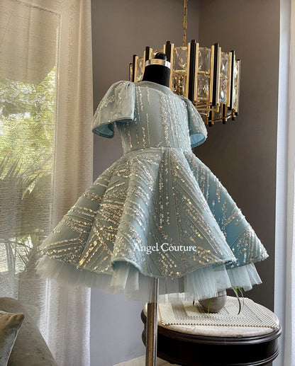 Powder Blue Line Sequence Jungle Dress