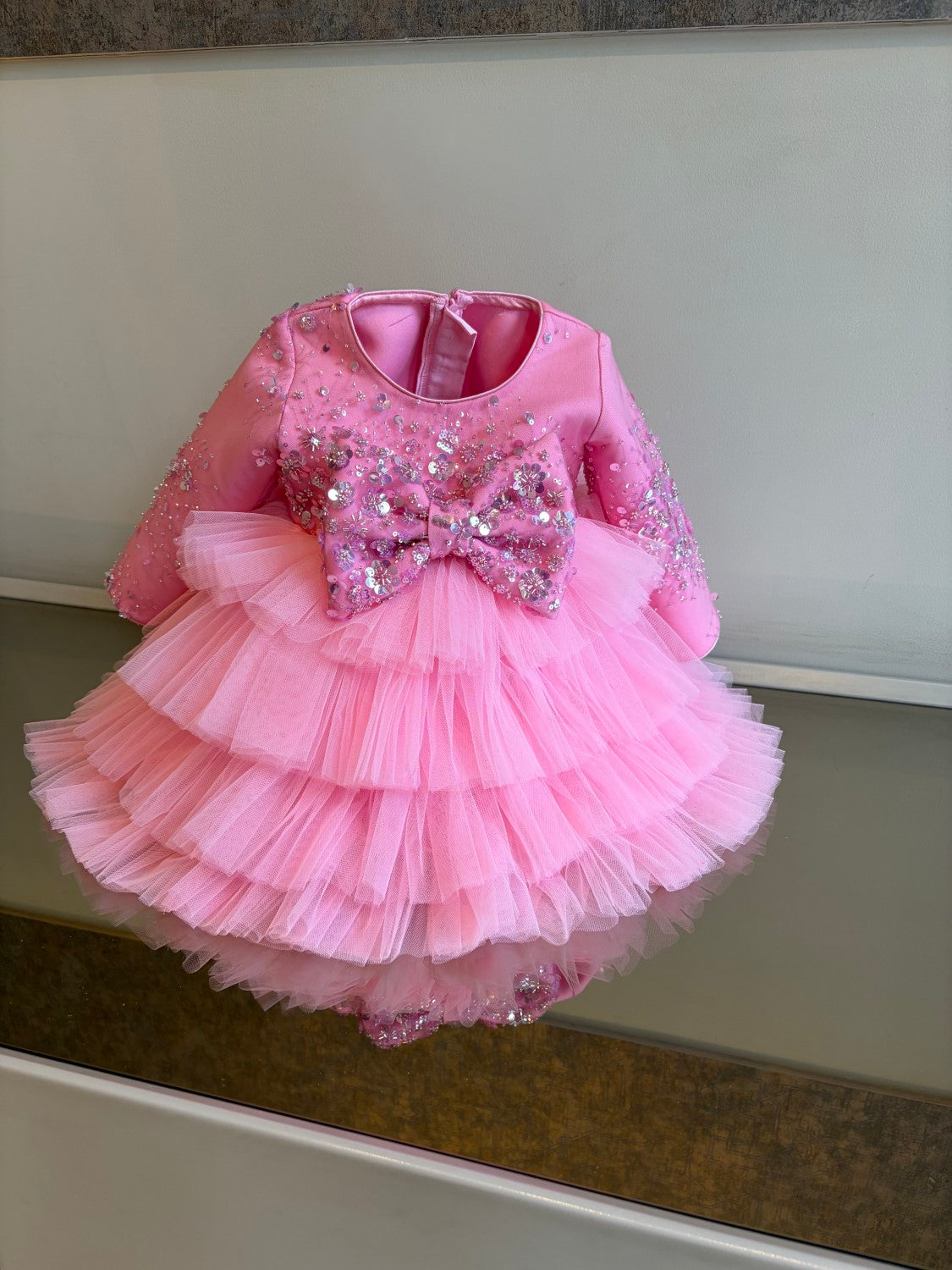 Lotus Pink Jhilmil Sequence Bow Multilayer Dress