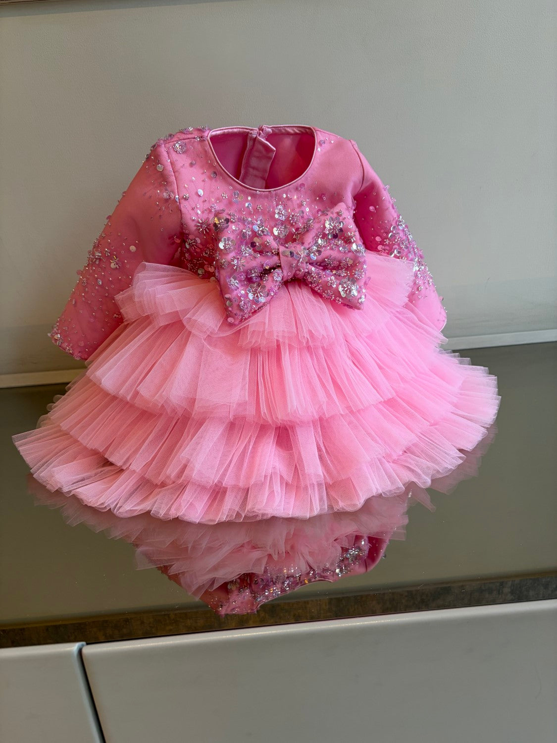 Lotus Pink Jhilmil Sequence Bow Multilayer Dress