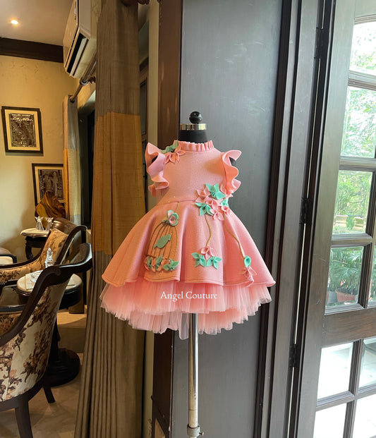 Baby Pink Glitter Birdcage Short Long Gown