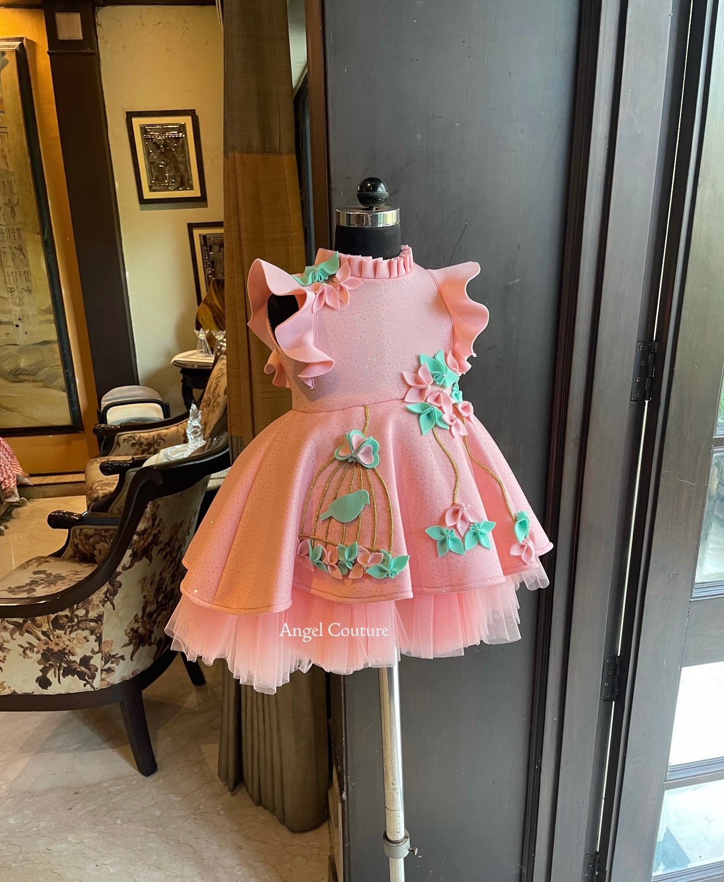 Baby Pink Glitter Birdcage Short Long Gown