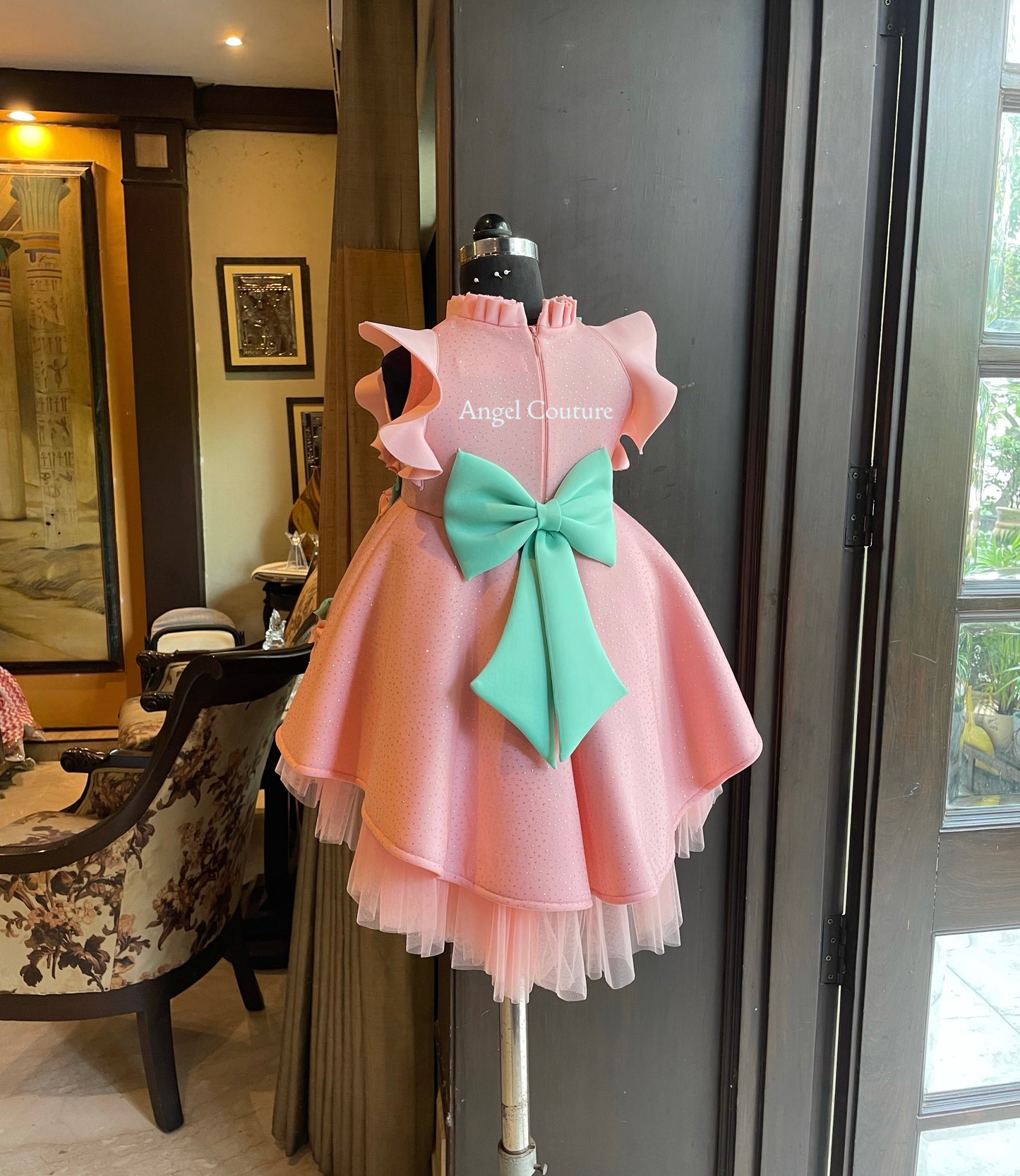 Baby Pink Glitter Birdcage Short Long Gown