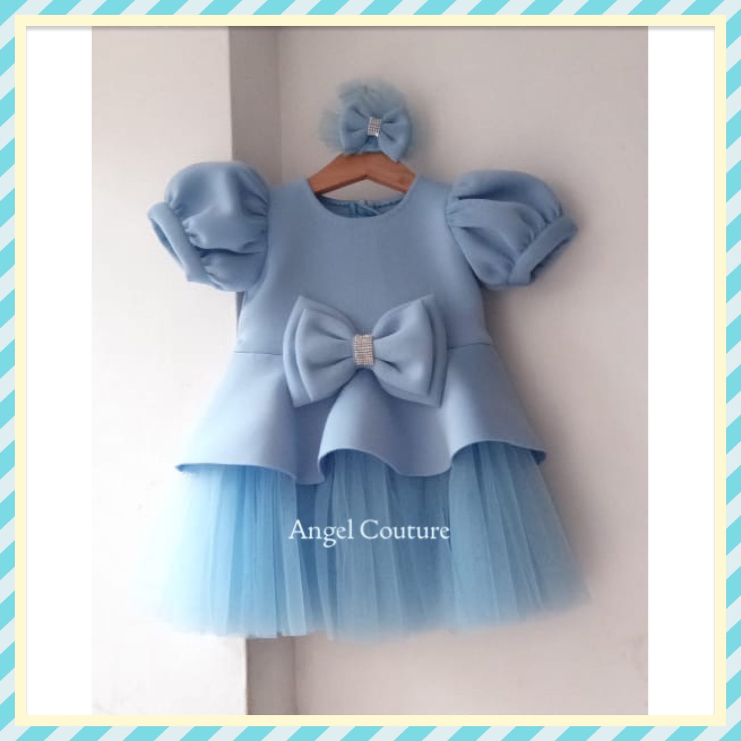 Powder Blue Double Bow Peplum Dress