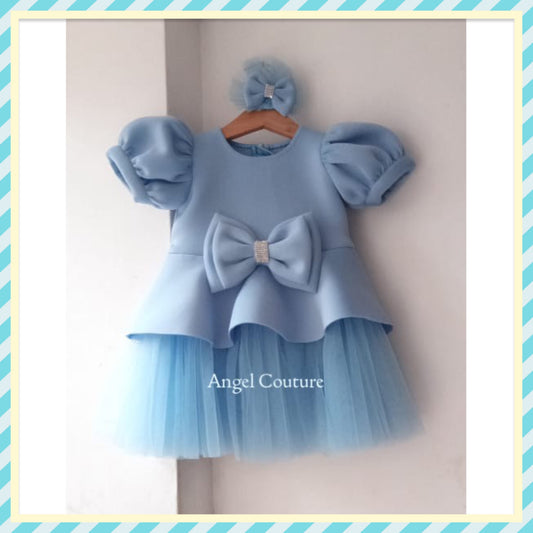 Powder Blue Double Bow Peplum Dress
