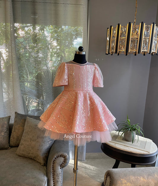 Baby Pink Line Sequence Dress