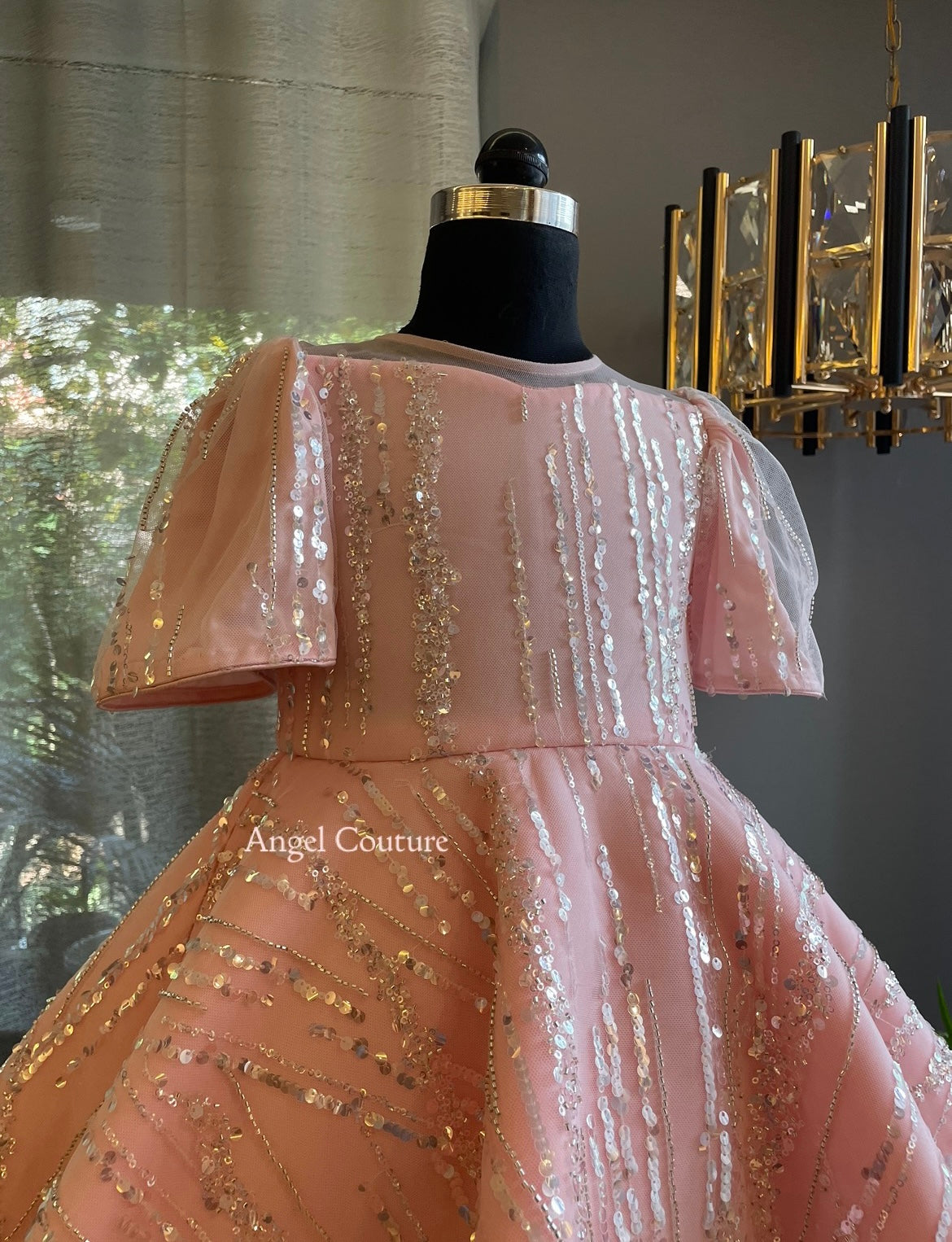 Baby Pink Line Sequence Full Peplum Dress