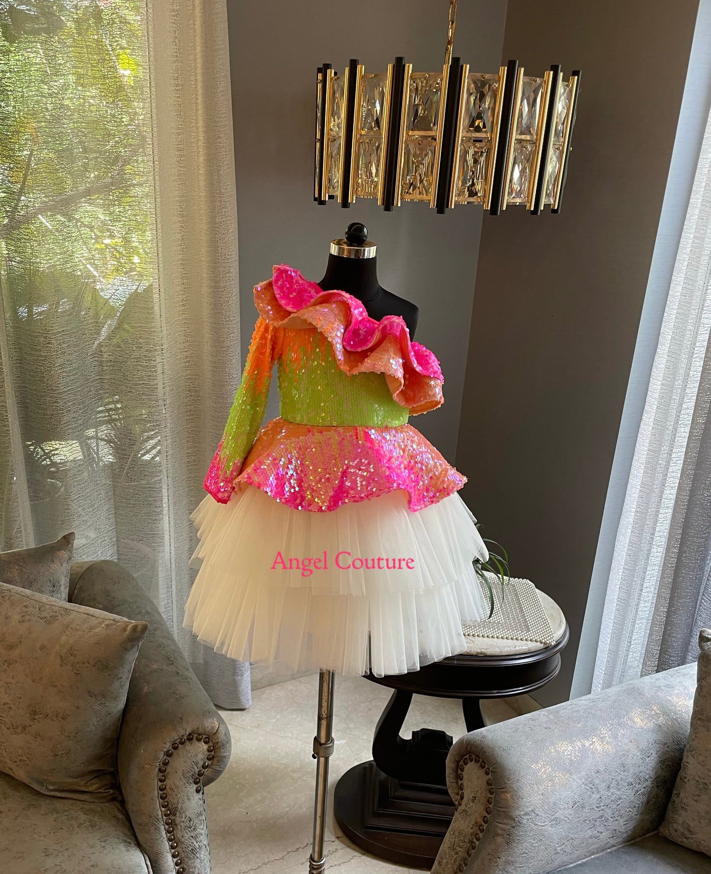One Shoulder Multi Colour Sequence Dress