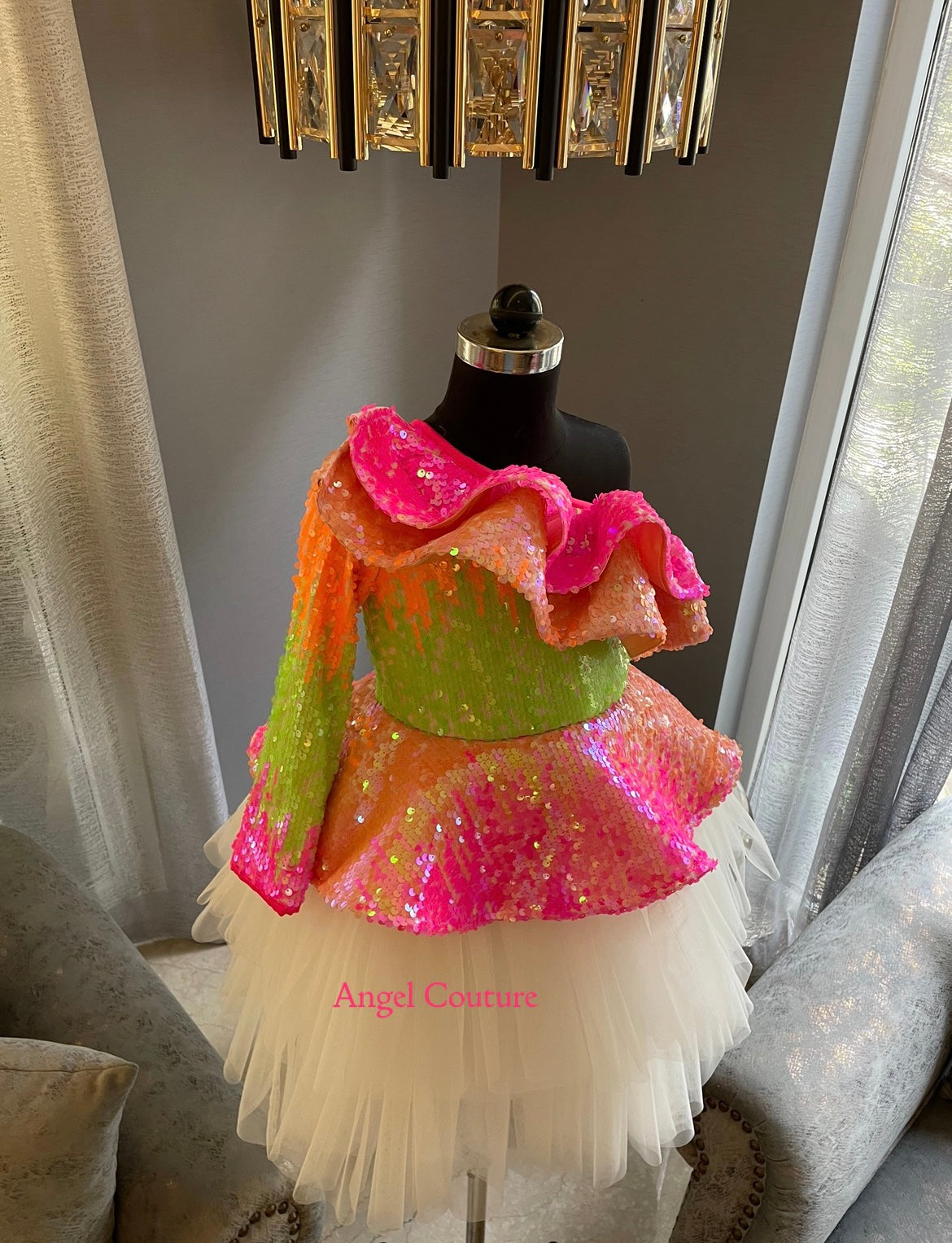 One Shoulder Multi Colour Sequence Dress
