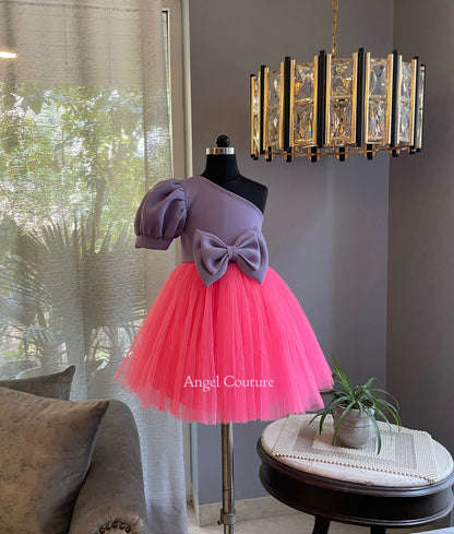 Lavender One Shoulder Box Sleeve Dressgirls