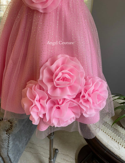 Lotus Pink One Shoulder 5 Rose Dress