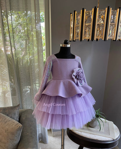 Lavender Sequence Flower Peplum Dress