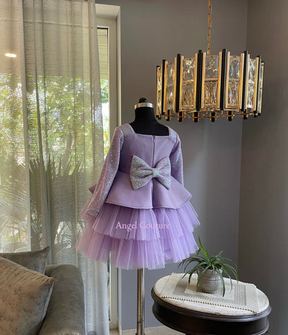 Lavender Sequence Flower Peplum Dress