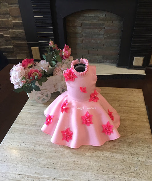 Baby Pink Glitter Fuchsia Bunch Flowers Dress