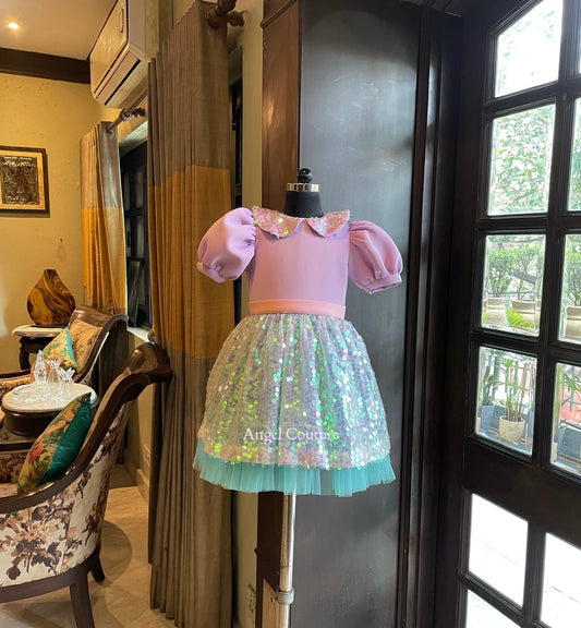 Lilac Mermaid Sequnce Box Sleeve Dress