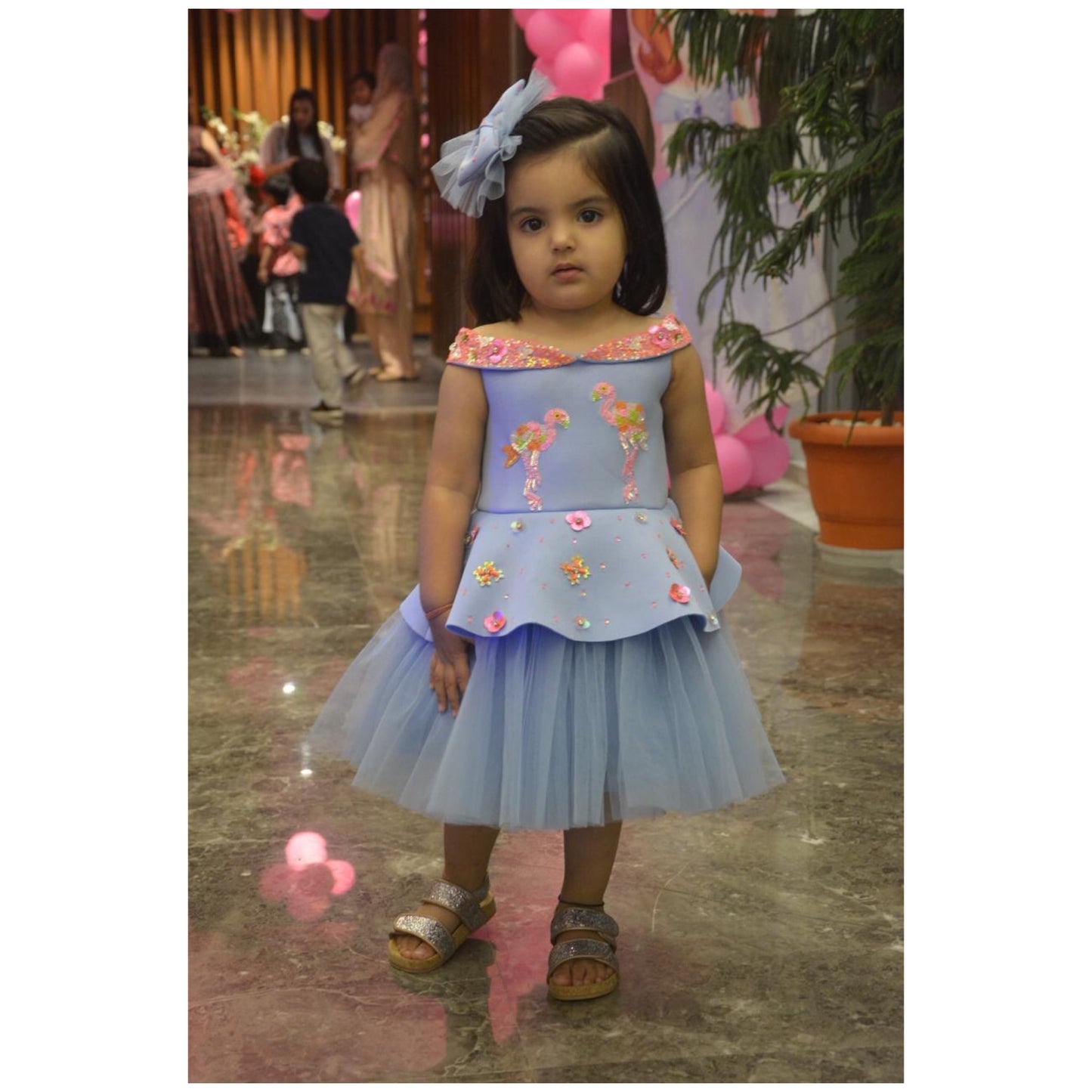 Powder Blue Offshoulder Flamingo Dress