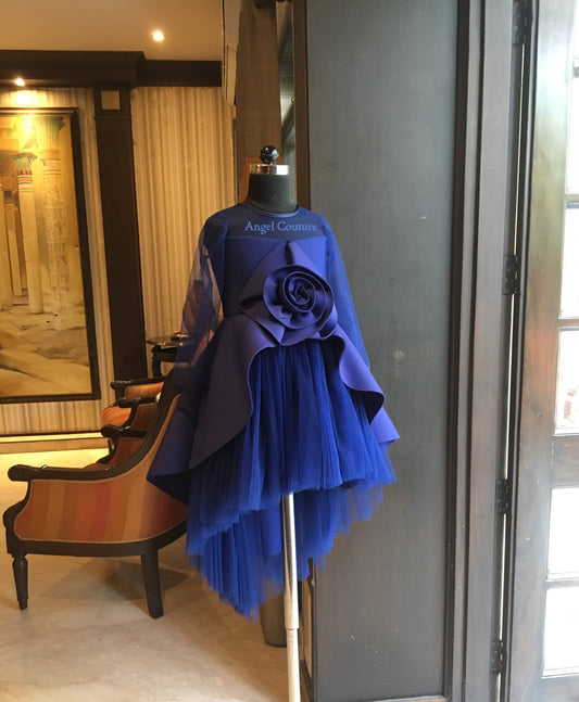 Royal Blue Big Rose Short Long Gown