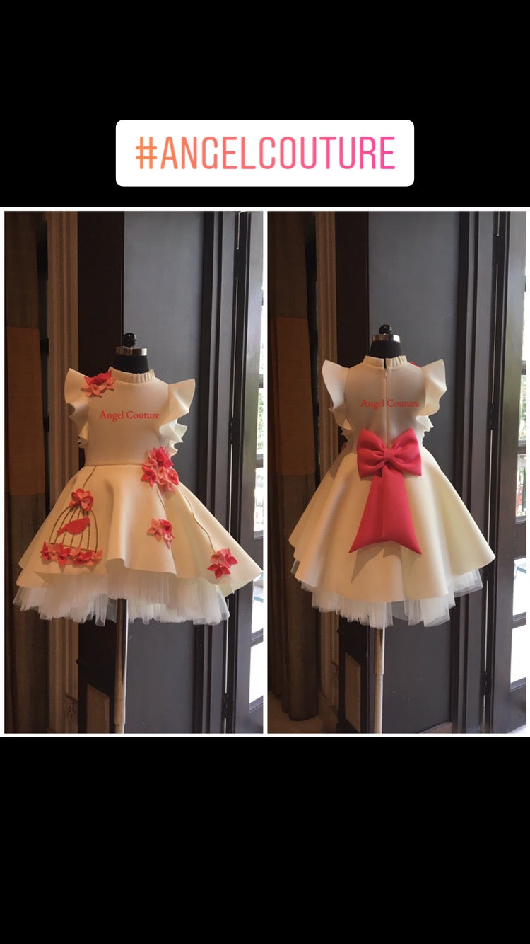 Ivory Shades Of Pink Birdcage Short Long Dress