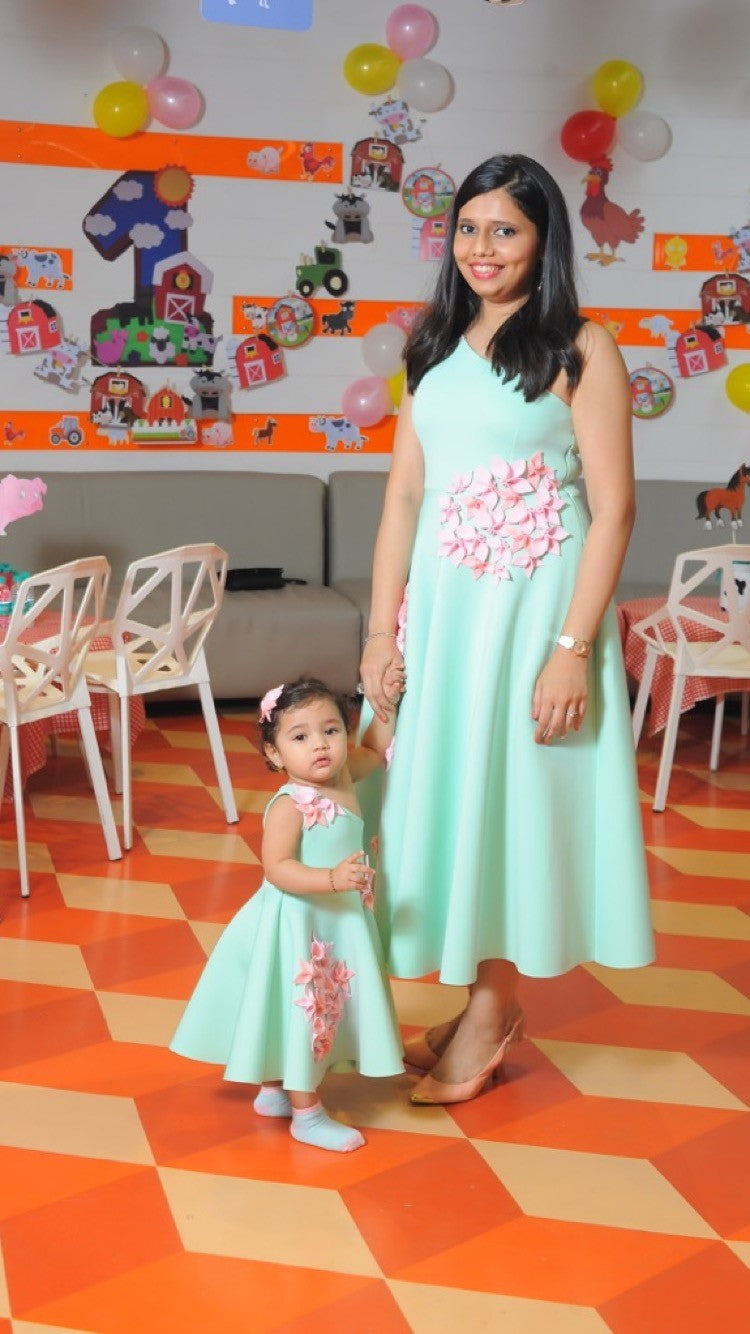 Mint Green One Shoulder Garden Midcalf Dress
