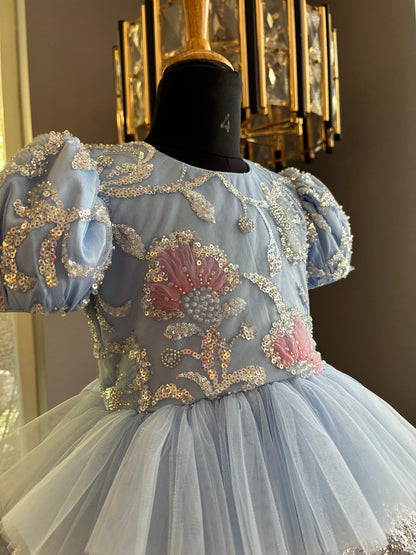 Powder Blue Sequence Multilayer Dress