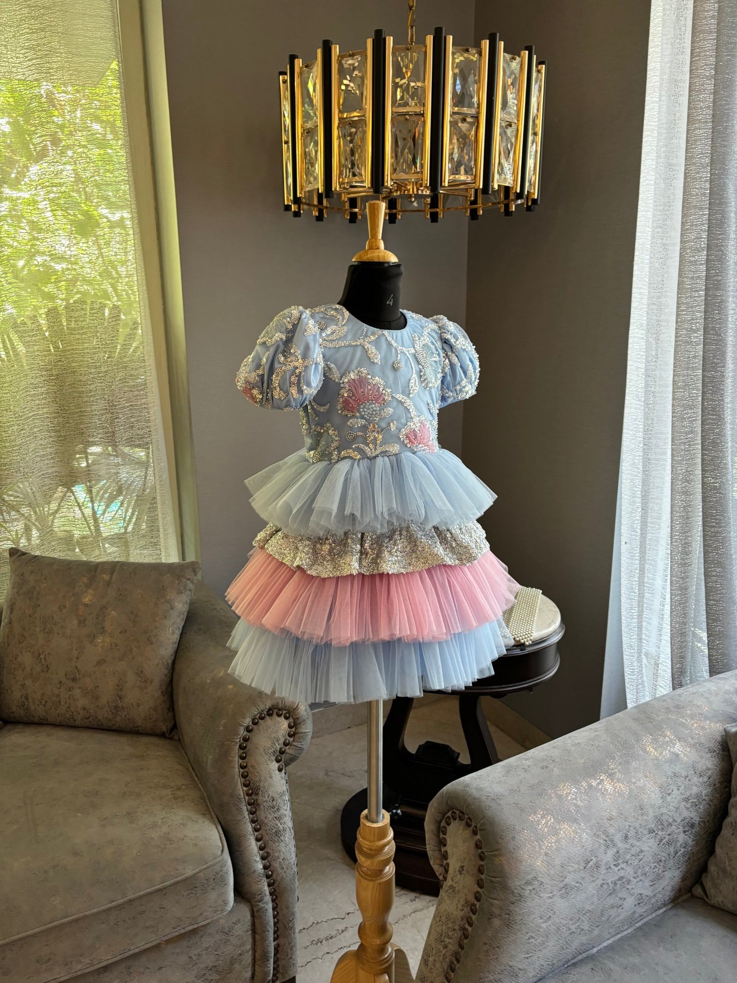 Powder Blue Sequence Multilayer Dress