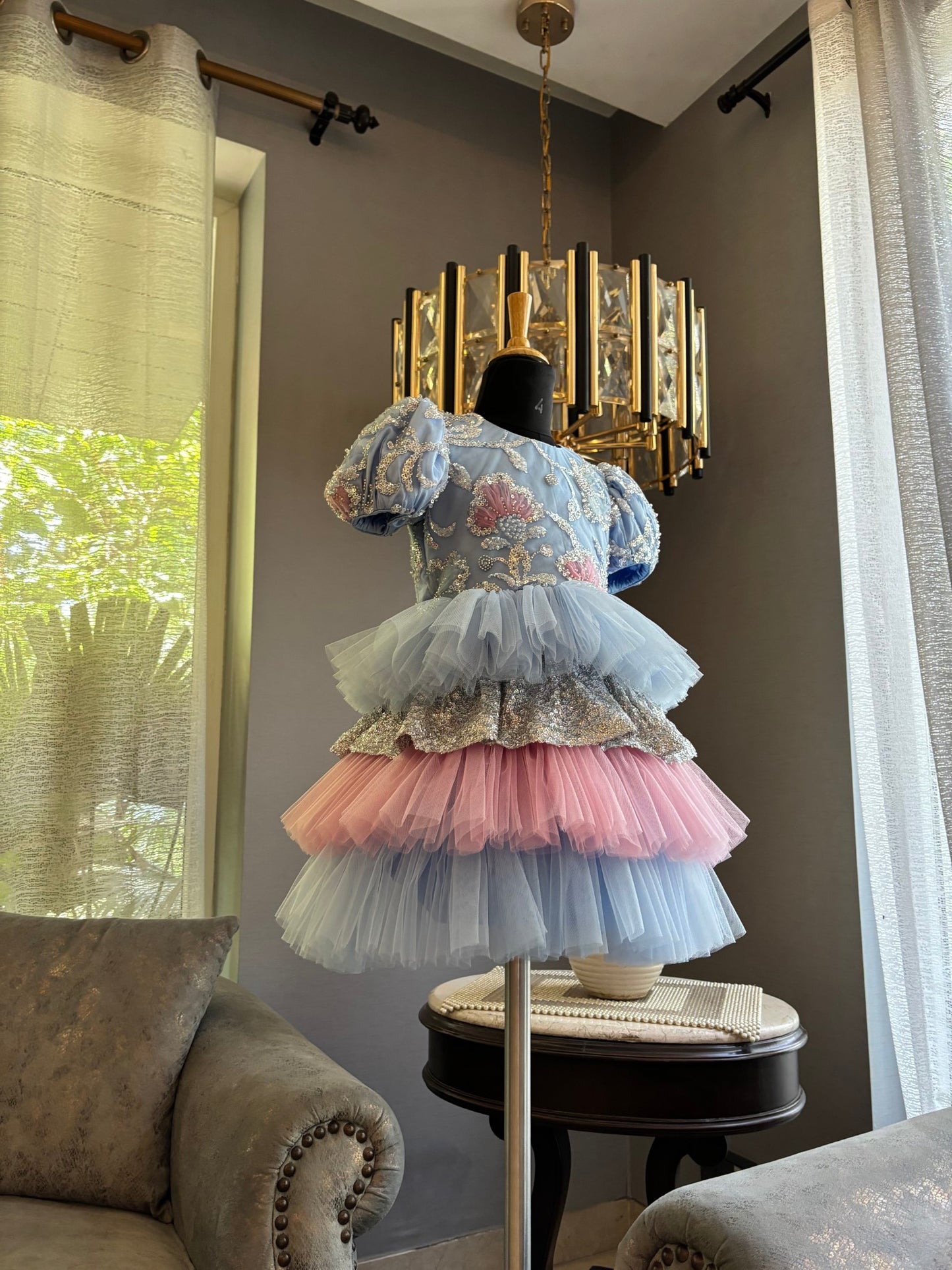 Powder Blue Sequence Multilayer Dress