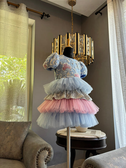 Powder Blue Sequence Multilayer Dress