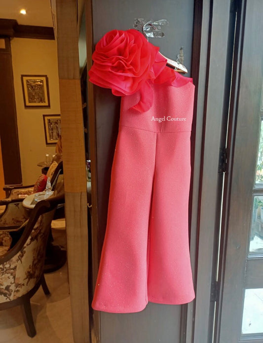 Fuchsia Pink Big Rose Glitter Jumpsuit