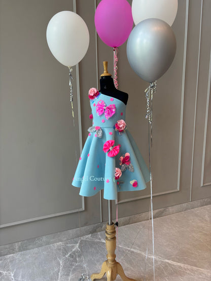 Ice Blue Polka Sequence Bow Dress