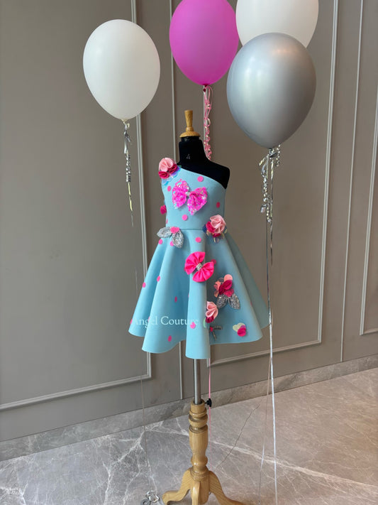 Ice Blue Polka Sequence Bow Dress
