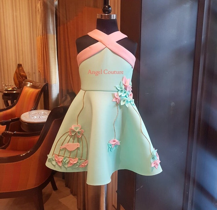 Mint Green Baby Pink Birdcage Dress
