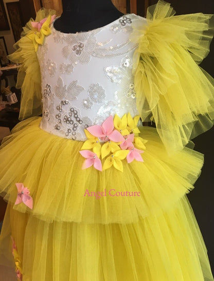 Yellow Sunshine Sequence Multifrill Dress