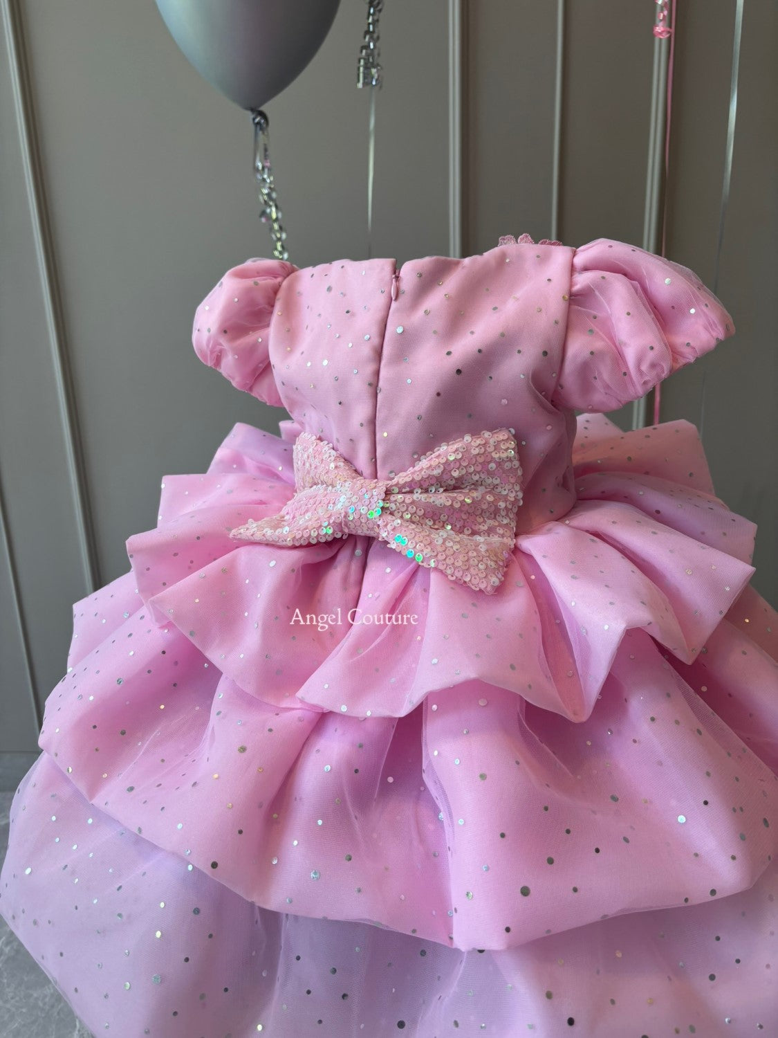 Lotus Pink Applique Flower Organza Dress