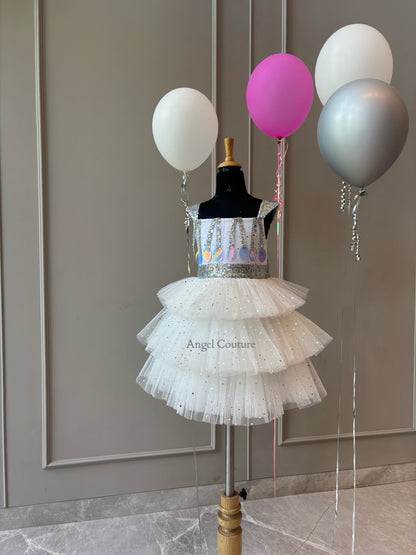 Ivory Silver Balloon Party Dress